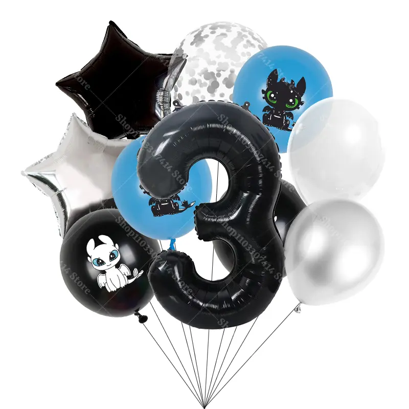 Anime Kawaii Toothless Number 1-10 Balloon Sets Kids Happy Birthday Party Supplies Latex Balloons Home Decor Accessories Gifts