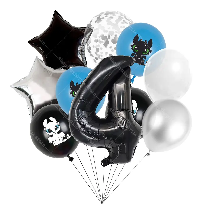 Anime Kawaii Toothless Number 1-10 Balloon Sets Kids Happy Birthday Party Supplies Latex Balloons Home Decor Accessories Gifts
