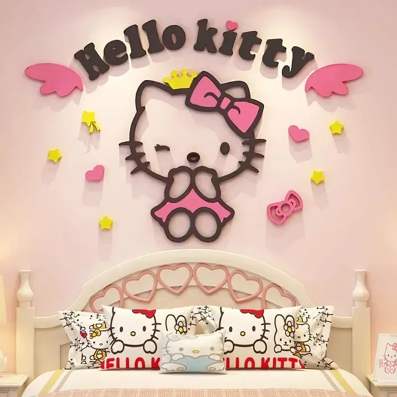 Sanrio Acrylic Wall Stickers Self-assembly Cartoon Painting Children Hello Kitty Room Decoration Bedside Cute 3D Stereo Sticker