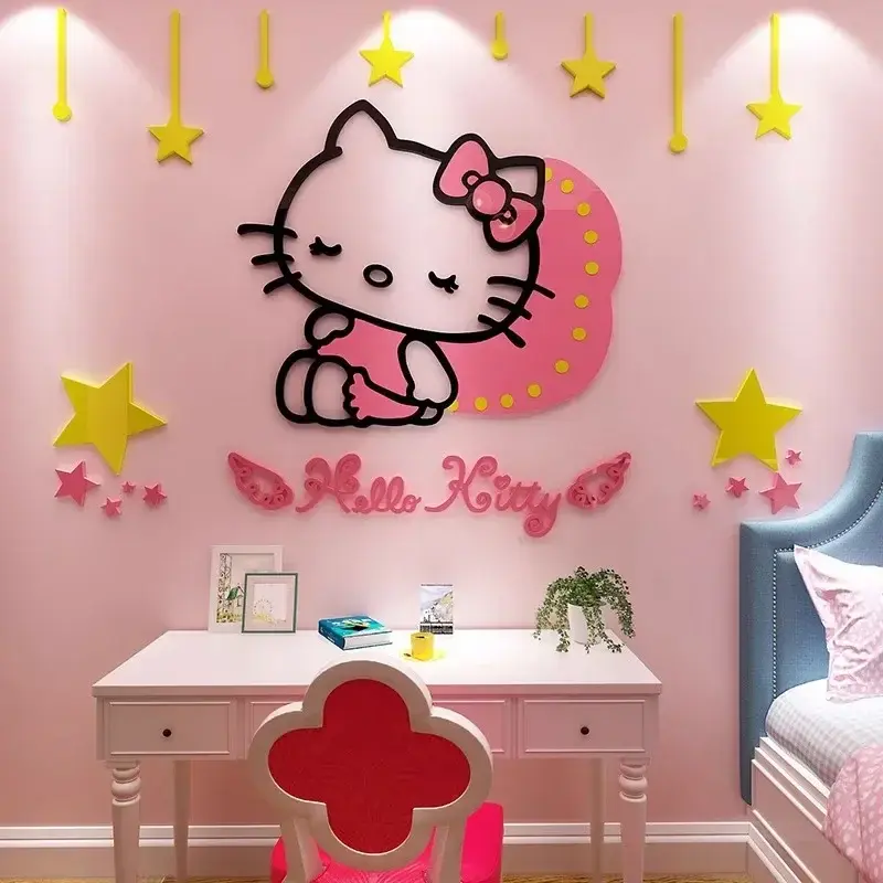 Sanrio Acrylic Wall Stickers Self-assembly Cartoon Painting Children Hello Kitty Room Decoration Bedside Cute 3D Stereo Sticker