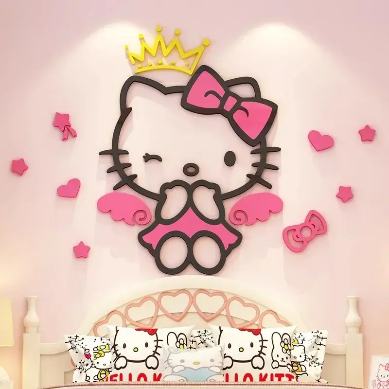 Sanrio Acrylic Wall Stickers Self-assembly Cartoon Painting Children Hello Kitty Room Decoration Bedside Cute 3D Stereo Sticker