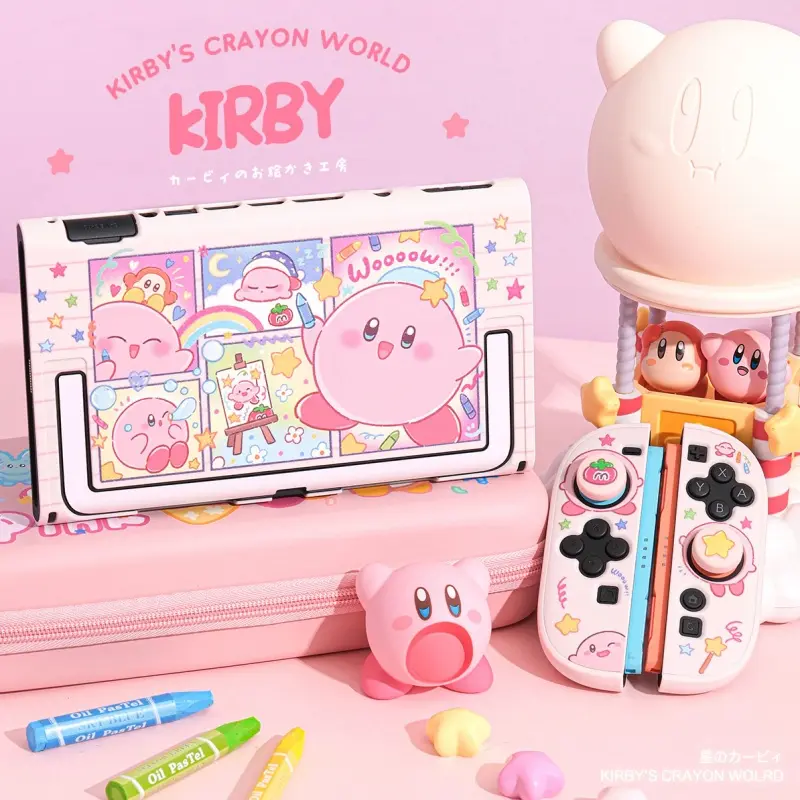 Cute Kirby Switch 2nd Generation Cartoon Pink Cute Item Protective Shell Ns2 Protective Shell Graffiti Anime Periphery