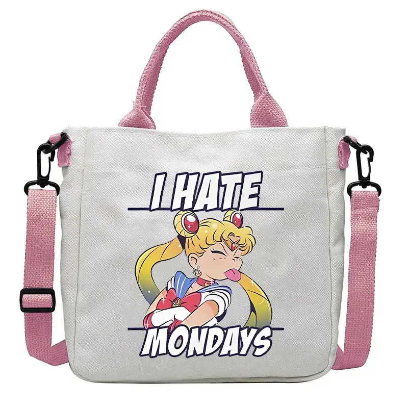 Sailor Moon Crossbody Bags Shoulder Bag Canvas Student Carrying Satchel Girl Cartoons Print Large Capacity Totes Package Gifts