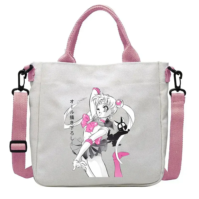Sailor Moon Crossbody Bags Shoulder Bag Canvas Student Carrying Satchel Girl Cartoons Print Large Capacity Totes Package Gifts