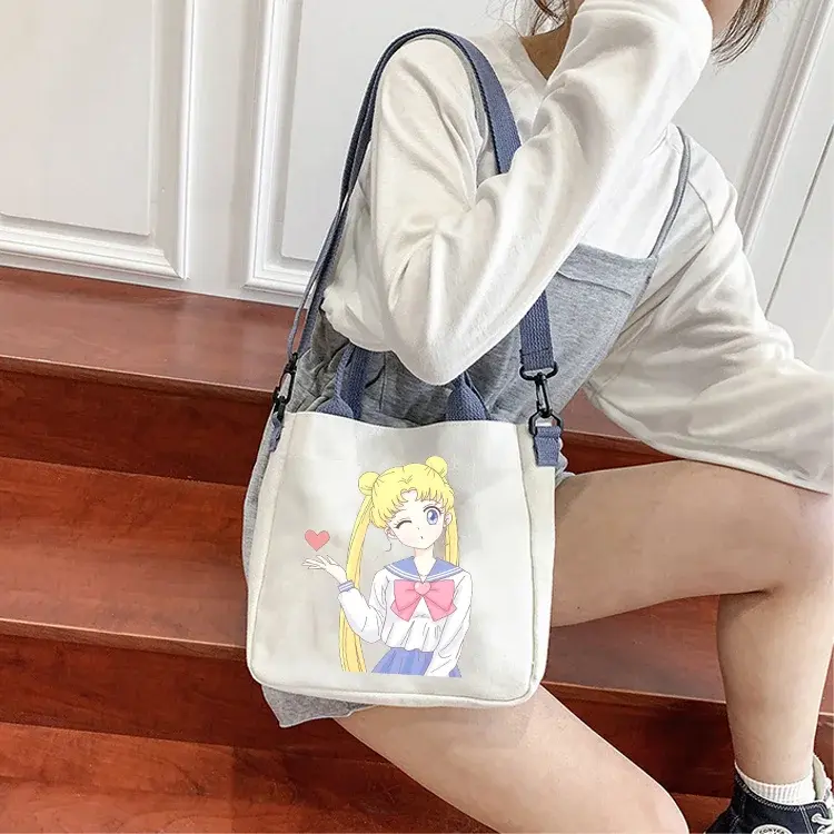 Sailor Moon Crossbody Bags Shoulder Bag Canvas Student Carrying Satchel Girl Cartoons Print Large Capacity Totes Package Gifts