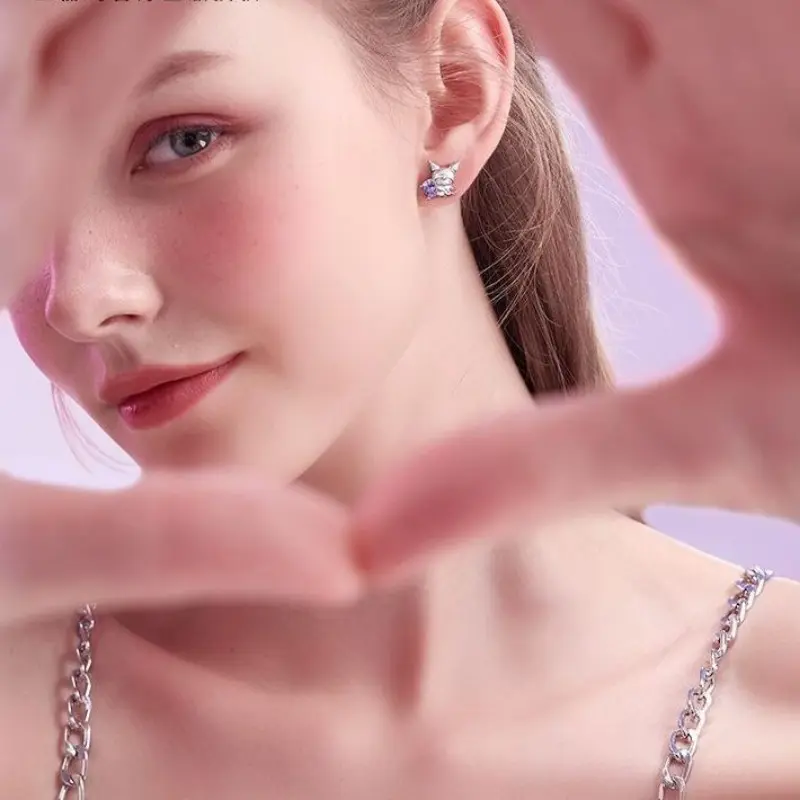Sanrio Kuromi 925 Silver Earrings High-end Niche Designs Beautiful Sweet Anti-allergic Earrings Beauty Birthday Gifts Jewelry
