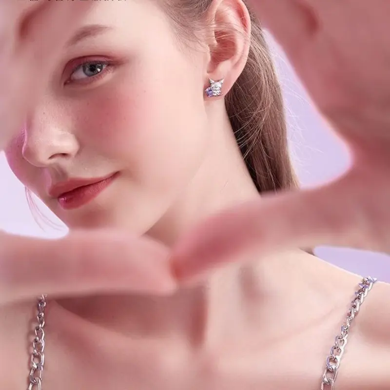 Sanrio Kuromi 925 Silver Earrings High-end Niche Designs Beautiful Sweet Anti-allergic Earrings Beauty Birthday Gifts Jewelry