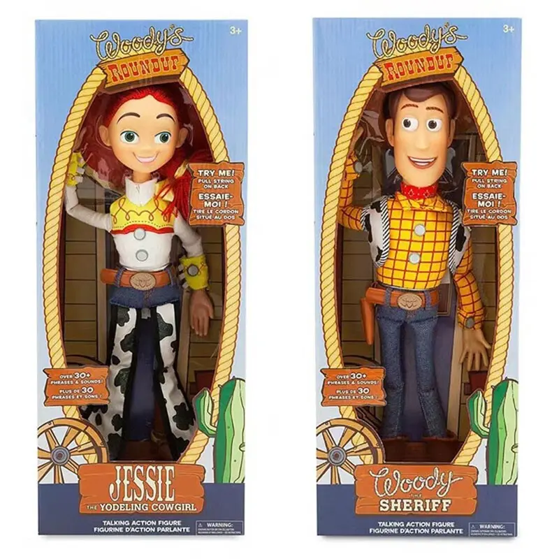 Story 3 4 Talking Woody Jessie Buzz Action Figures Real Cloth Body Doll Model Toys Voice Doll Collection Desk Ornament