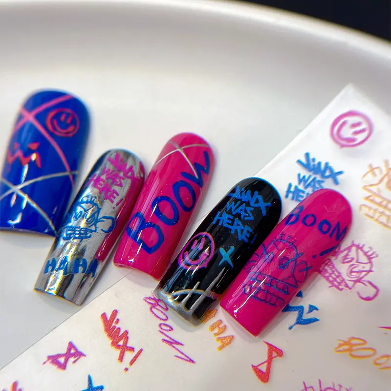 Arcane Nail Art Sticker Self Adhesive Jinx Anime Graffiti Decals Nail Art Decoration Women DIY Manicure Accessories Decal Gift