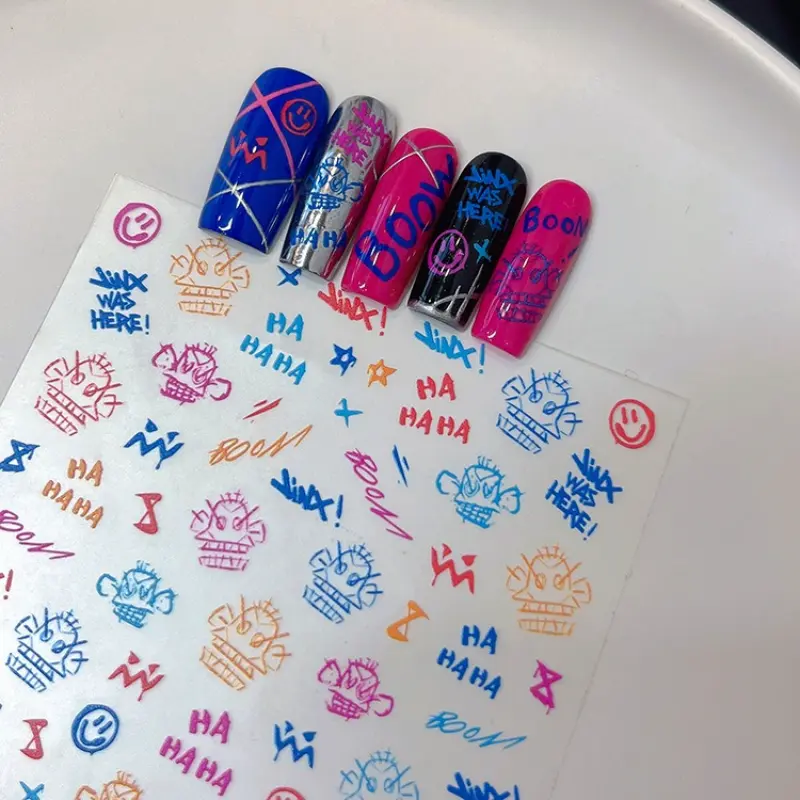 Arcane Nail Art Sticker Self Adhesive Jinx Anime Graffiti Decals Nail Art Decoration Women DIY Manicure Accessories Decal Gift