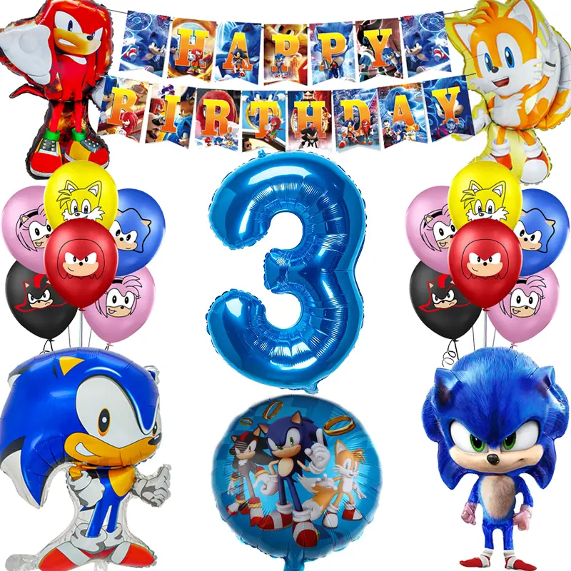 Sonic Birthday Decoration Hedgehog Figure Party Supplies Foil Balloons Noise Makers Tableware Plate Napkin Baby Shower Supplies