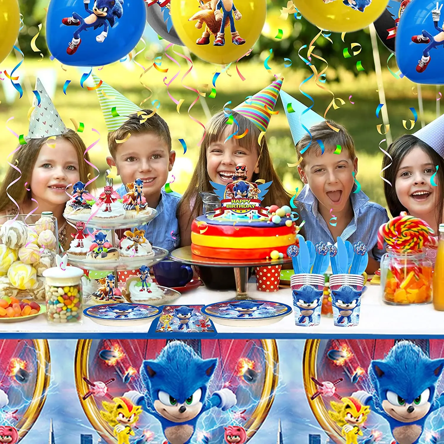 Sonic Birthday Decoration Hedgehog Figure Party Supplies Foil Balloons Noise Makers Tableware Plate Napkin Baby Shower Supplies