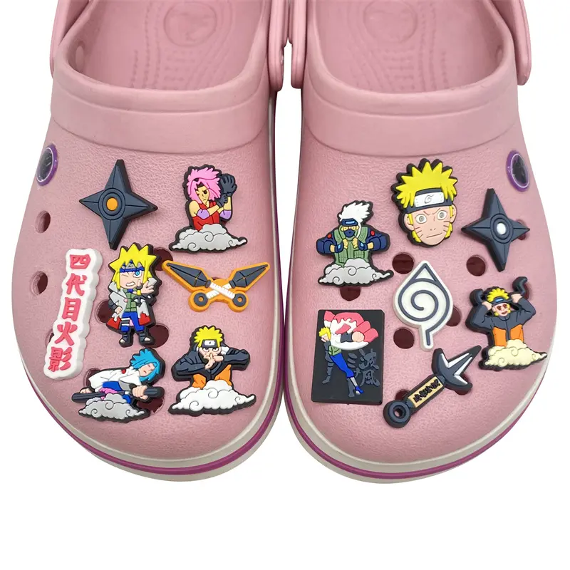 14pcs Naruto Decoration Anime Shoe Charms Cute Sandals Shoes Accessories Kawaii PVC Badges DIY For Children Christmas Gifts