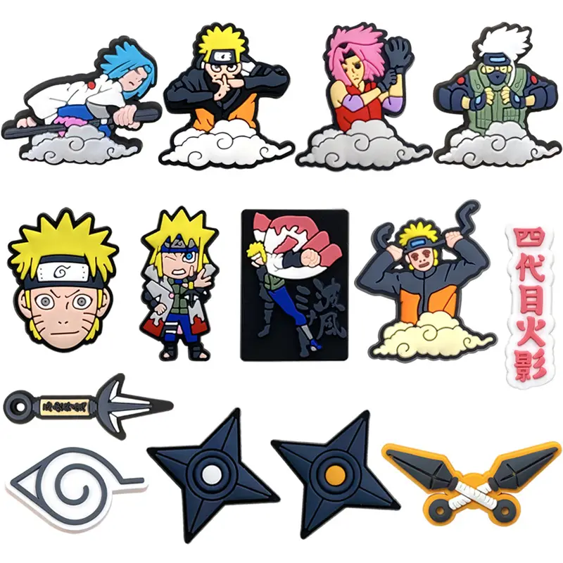 14pcs Naruto Decoration Anime Shoe Charms Cute Sandals Shoes Accessories Kawaii PVC Badges DIY For Children Christmas Gifts
