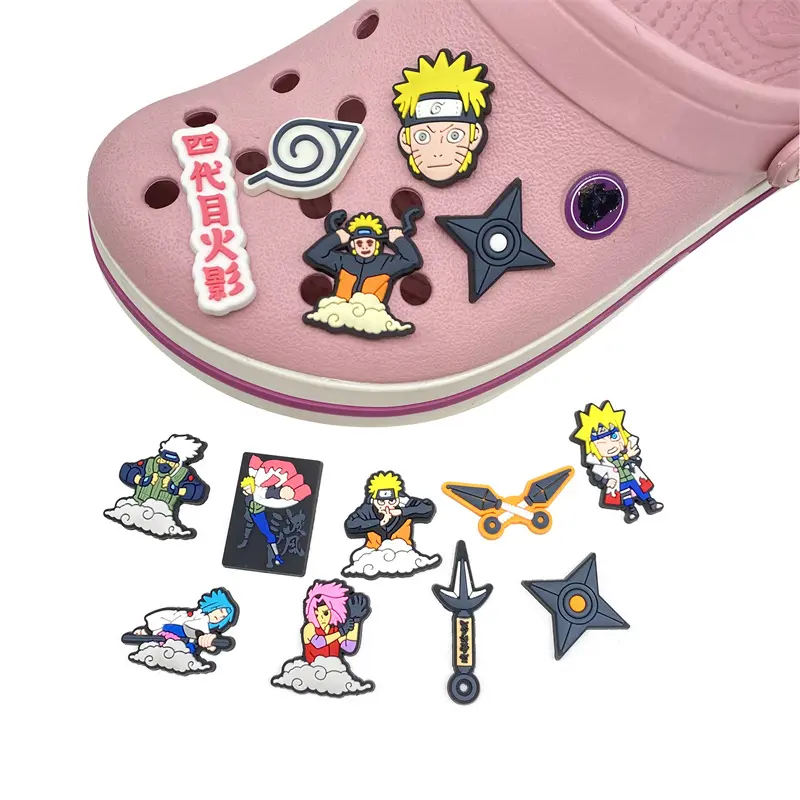 14pcs Naruto Decoration Anime Shoe Charms Cute Sandals Shoes Accessories Kawaii PVC Badges DIY For Children Christmas Gifts