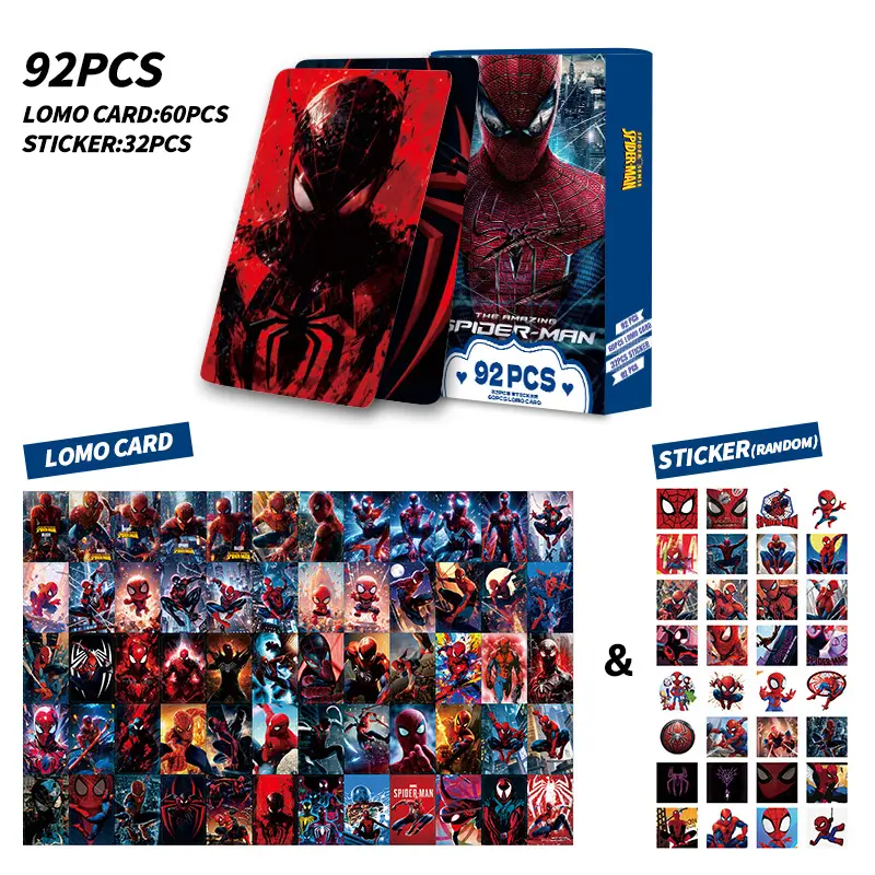 Spider Man HD photo card anime peripheral box collection card greeting card sticker 92pcs LOMO card