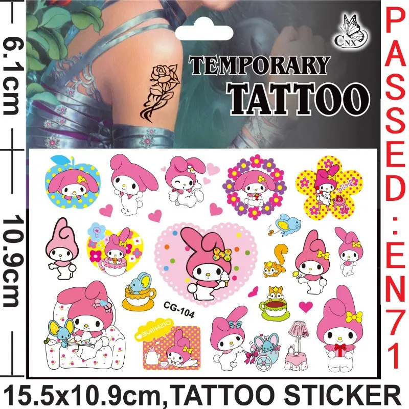 4Pcs Sanrio My Melody Theme Tattoo Stickers Temporary Tattoos for Kid Birthday Party Supplies Favors Tattoos Stickers Decoration