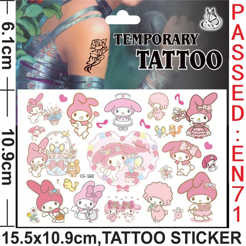 4Pcs Sanrio My Melody Theme Tattoo Stickers Temporary Tattoos for Kid Birthday Party Supplies Favors Tattoos Stickers Decoration
