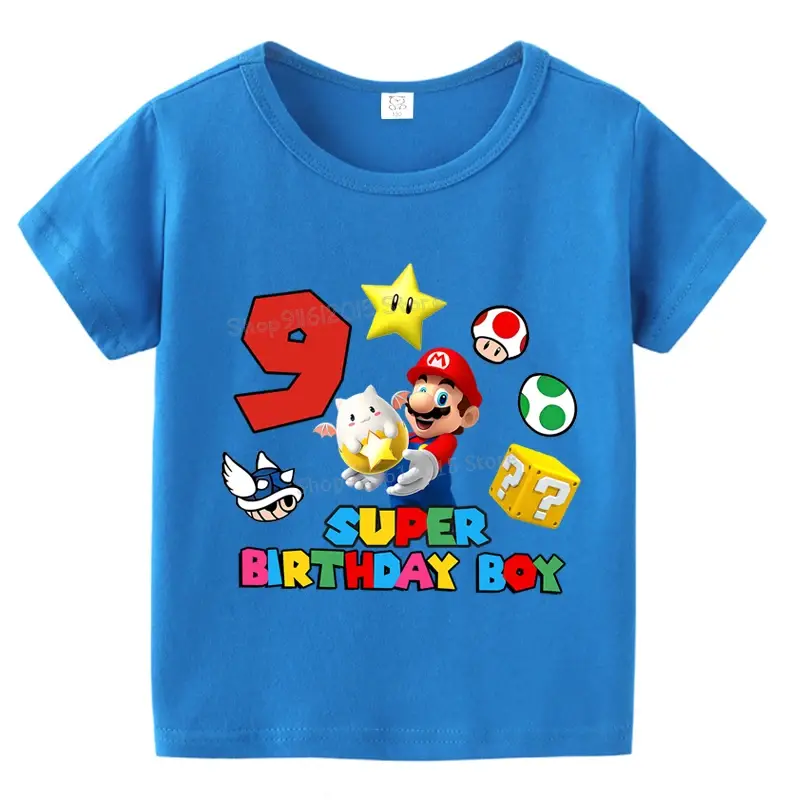 Super Marios Bros Birthday T Shirt baby Boy Number T-Shirts Anime Cartoon Short Sleeve Tee Summer Kids Tops  Toddler Clothes