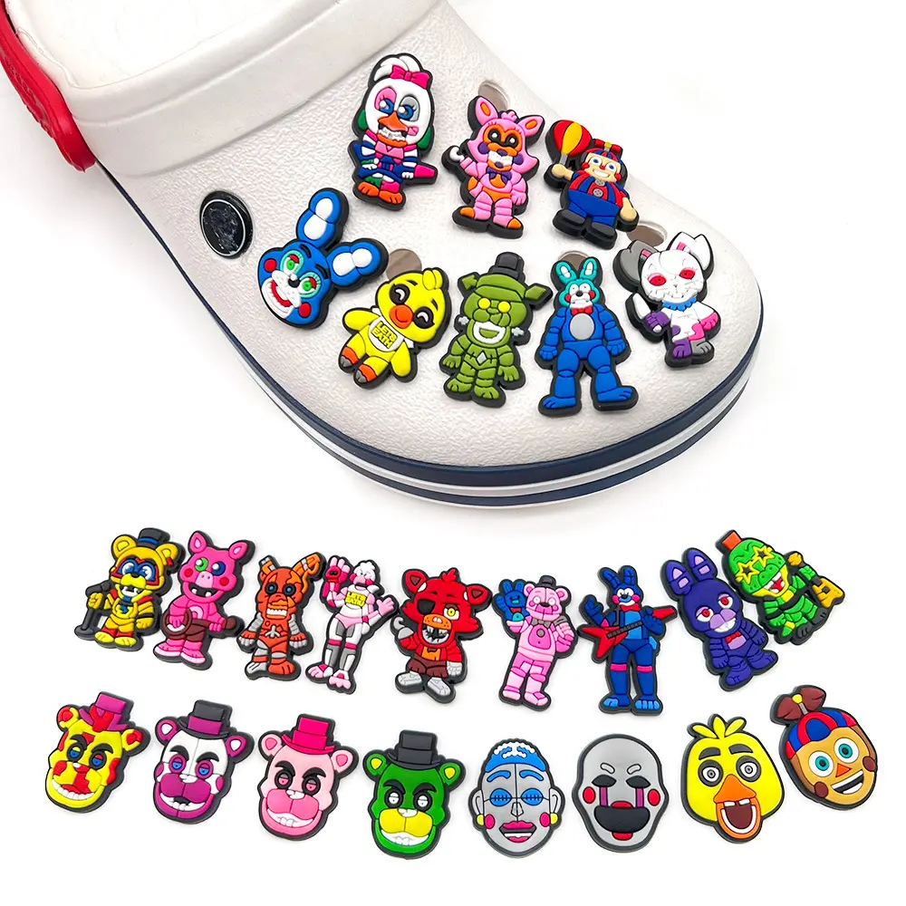 25Pcs Cartoon Five Night's At Freddy Shoe Charms for Clogs Bubble Slides Sandals Accessories PVC Shoe Decorations Buckle for Kid
