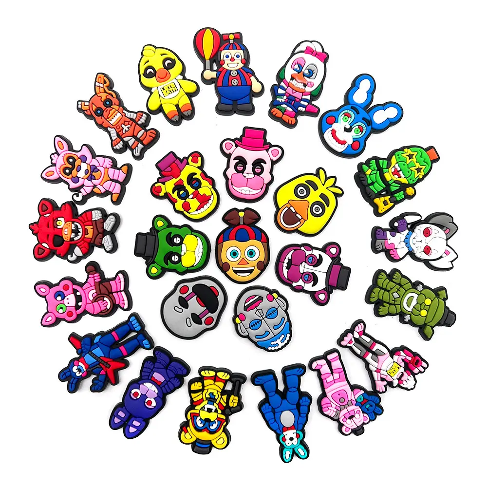 25Pcs Cartoon Five Night's At Freddy Shoe Charms for Clogs Bubble Slides Sandals Accessories PVC Shoe Decorations Buckle for Kid