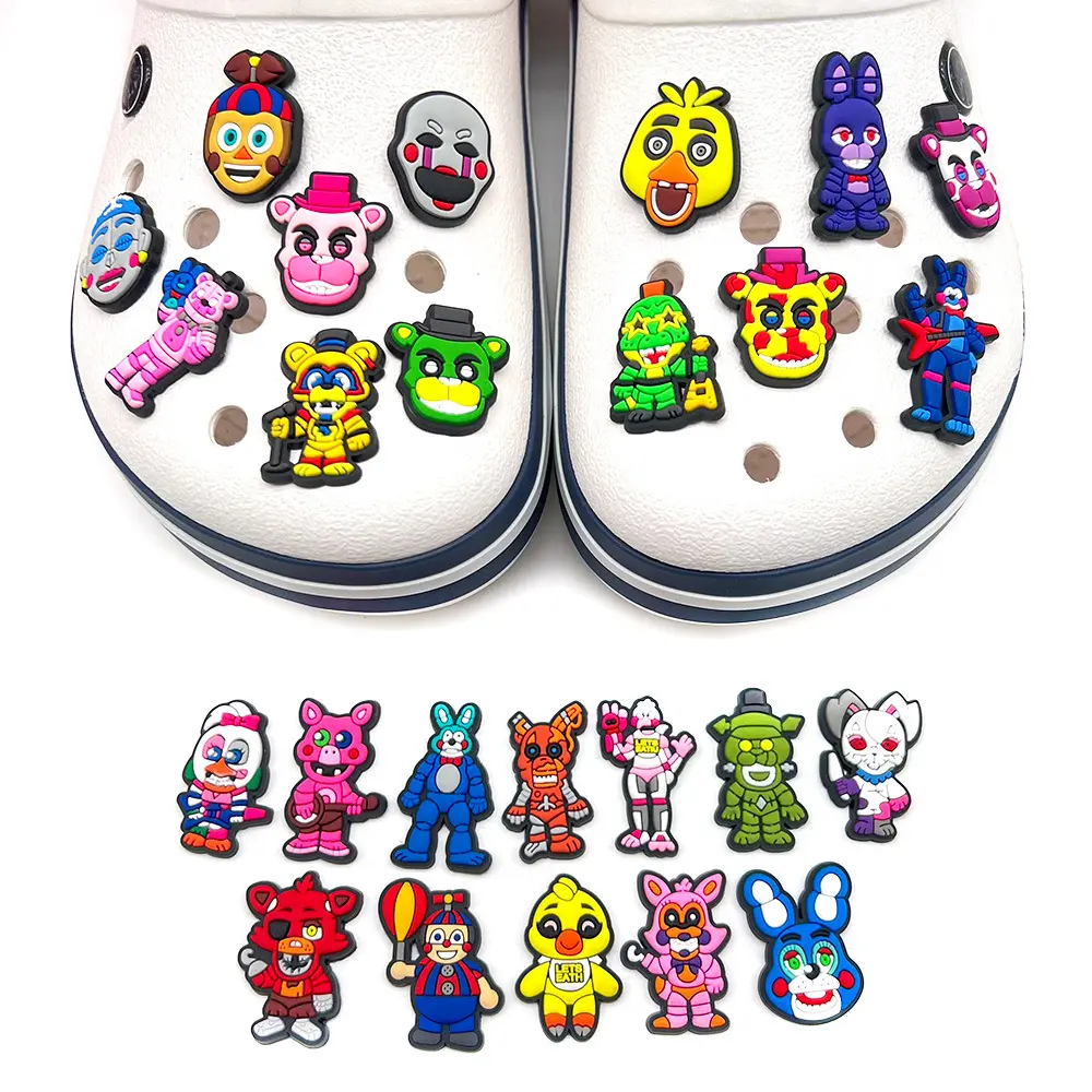 25Pcs Cartoon Five Night's At Freddy Shoe Charms for Clogs Bubble Slides Sandals Accessories PVC Shoe Decorations Buckle for Kid