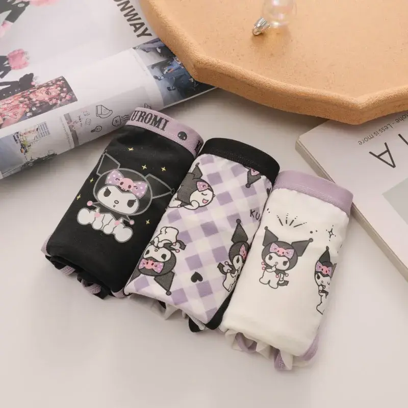 New Sanrio Cartoon Kuromi Cute and Sweet Girls Comfortable, Soft, Cotton Breathable Seamless Mid-waist Antibacterial Panties