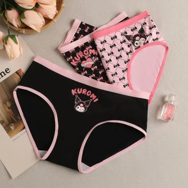 New Sanrio Cartoon Kuromi Cute and Sweet Girls Comfortable, Soft, Cotton Breathable Seamless Mid-waist Antibacterial Panties