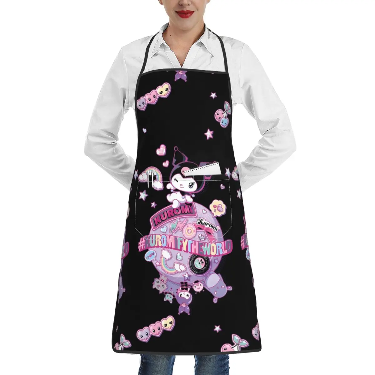 Kuromi Planet Aprons with Pocket for Men Women Chef Cooking Kitchen Apron Oil Proof Adjustable