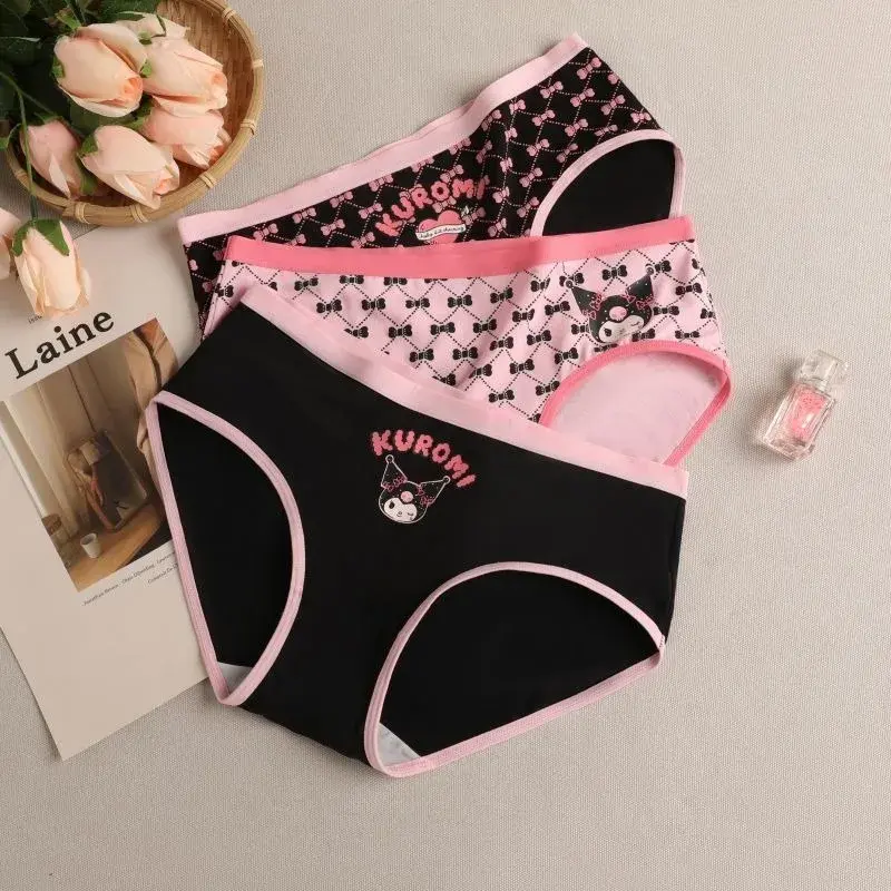 New Sanrio Cartoon Kuromi Cute and Sweet Girls Comfortable, Soft, Cotton Breathable Seamless Mid-waist Antibacterial Panties