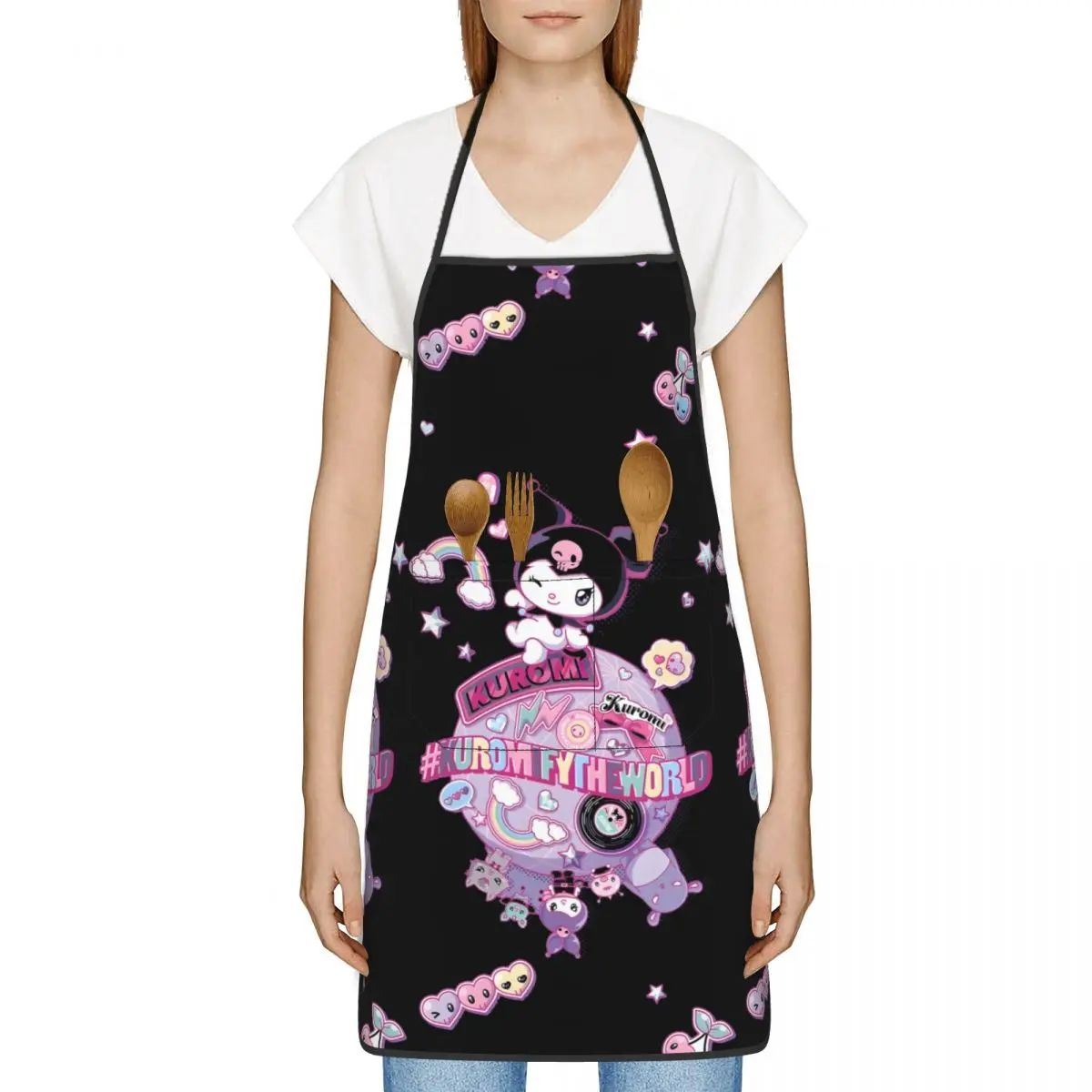 Kuromi Planet Aprons with Pocket for Men Women Chef Cooking Kitchen Apron Oil Proof Adjustable
