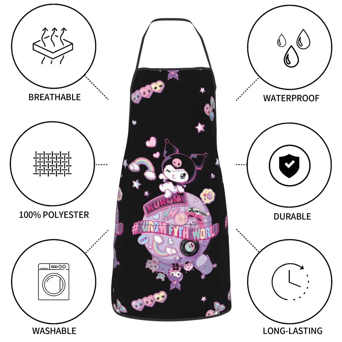 Kuromi Planet Aprons with Pocket for Men Women Chef Cooking Kitchen Apron Oil Proof Adjustable