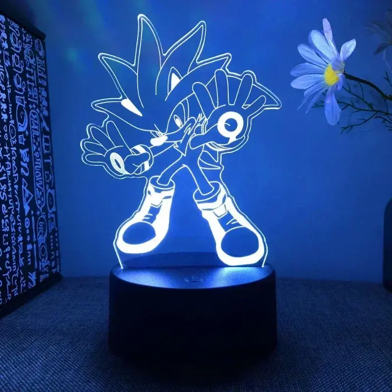 Sonic 3D Night Light LED 7 Color 16 Color Kawaii Light Sonic Action Figure Anime Home Bedroom Decorative Toys Kids Birthday Gift