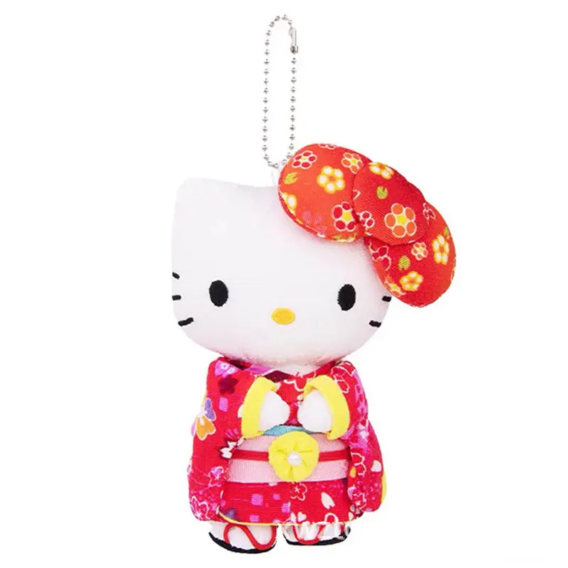 Kimono Hello Kitty Plush Doll Pendant Keychain Cartoon Kitty Cat Plush Keychains Bag Accessories Gifts Car Key Pendant