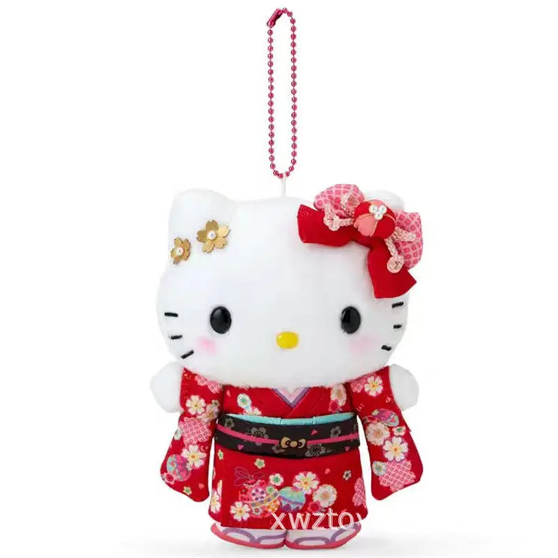 Kimono Hello Kitty Plush Doll Pendant Keychain Cartoon Kitty Cat Plush Keychains Bag Accessories Gifts Car Key Pendant