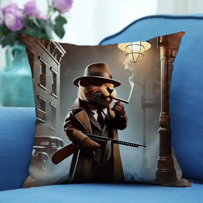 Abstract Italian Brainrot Animals Print Pillowcase Bombardiro Crocodile Decor Pillowslip Living Room Sofa Car Seat Cushion Cover