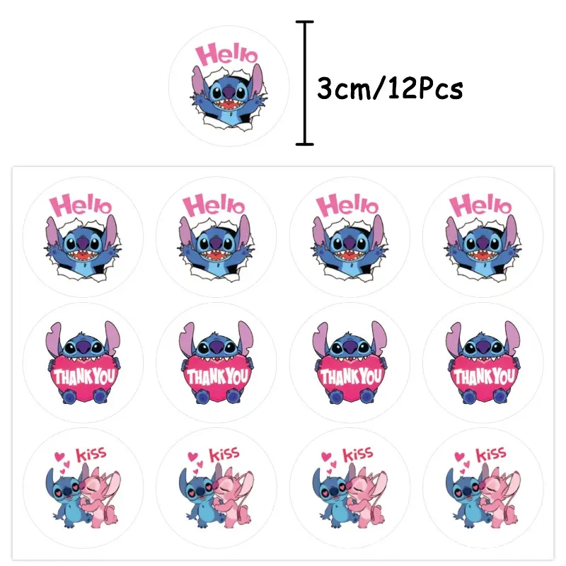 12Pcs Stitch Theme Gift Bag Stitch Animation Pattern Birthday Party Candy Gift Kraft Paper Bag Birthday Gift Box Bag Stickers