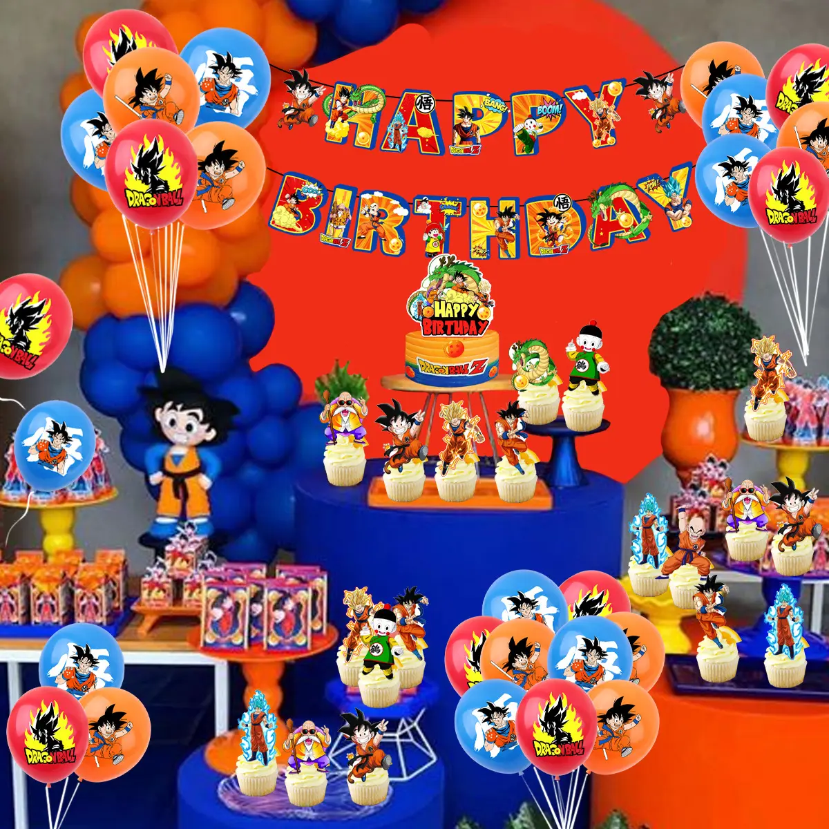 Anime Dragon Ball Birthday Party cutlery plate Disposable Banner Cake Topper Hanging Flag Balloons Set Birthday Decorations