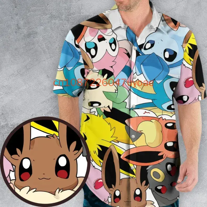 2025 Pokemon Short Sleeve Hawaiian Shirts Men's Women's Kids Summer Casual Button Pikachu Beach Shirts Tops