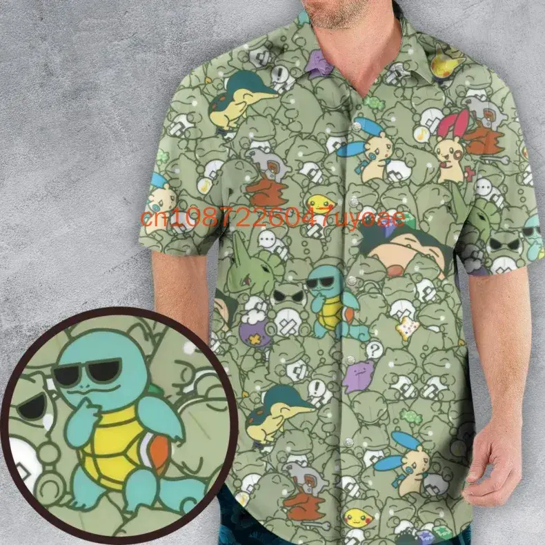 2025 Pokemon Short Sleeve Hawaiian Shirts Men's Women's Kids Summer Casual Button Pikachu Beach Shirts Tops