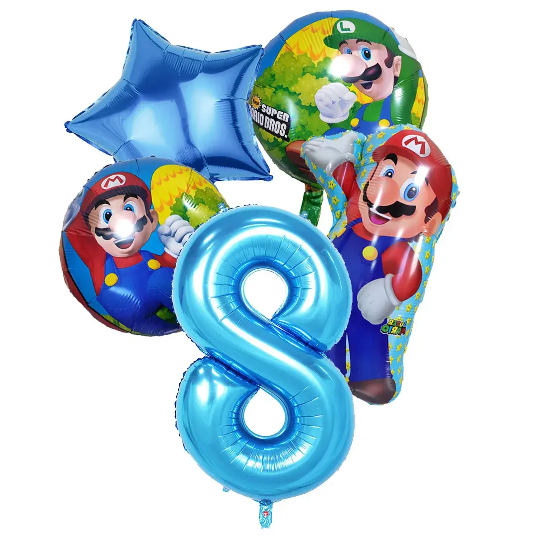 Super Marios Birthday Number Ballon Set Party Decoration Aluminum Film Balloons Kids Room Decor Supplies Toy Accessories Gift