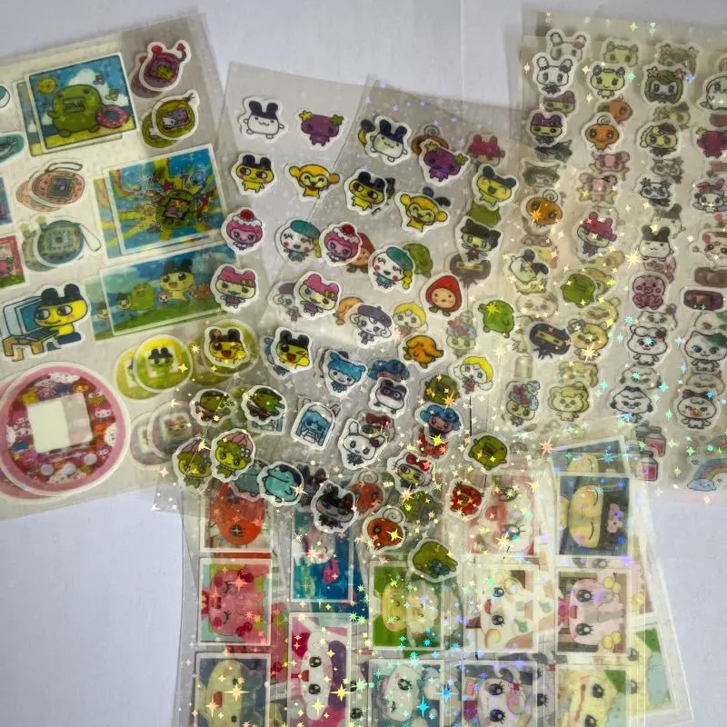 10Pcs Tamagotchi Mametchi Lovelitchi Transparent Laser Sparkling Stickers Girl Diary Handbook Decorative Source Material Sticker