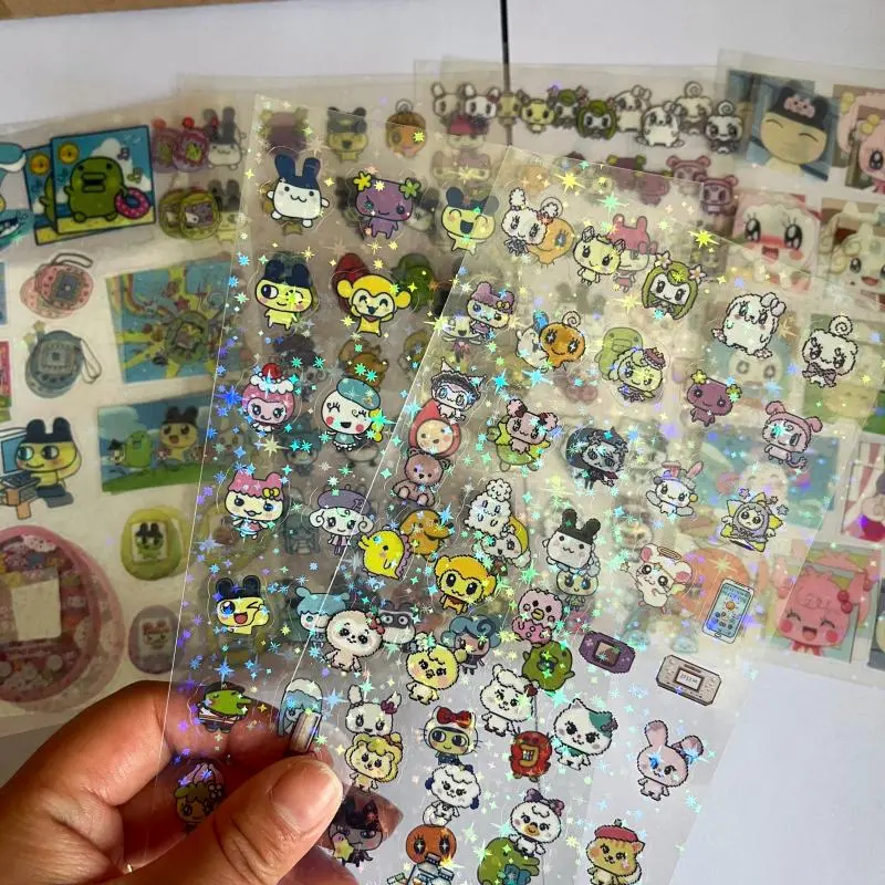 10Pcs Tamagotchi Mametchi Lovelitchi Transparent Laser Sparkling Stickers Girl Diary Handbook Decorative Source Material Sticker
