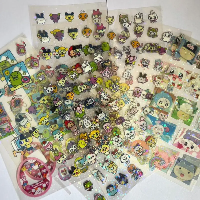 10Pcs Tamagotchi Mametchi Lovelitchi Transparent Laser Sparkling Stickers Girl Diary Handbook Decorative Source Material Sticker