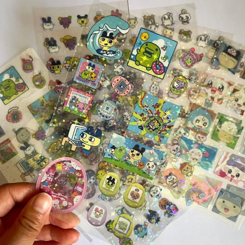 10Pcs Tamagotchi Mametchi Lovelitchi Transparent Laser Sparkling Stickers Girl Diary Handbook Decorative Source Material Sticker