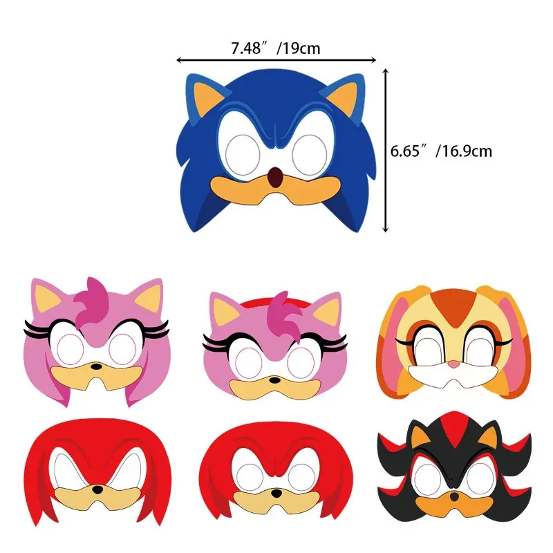 12PCS Sonic The Hedgehog Mask Party Decoration Paper Glasses Masks Photo Cosplay Props Children's Happy Birthday Party Supplies