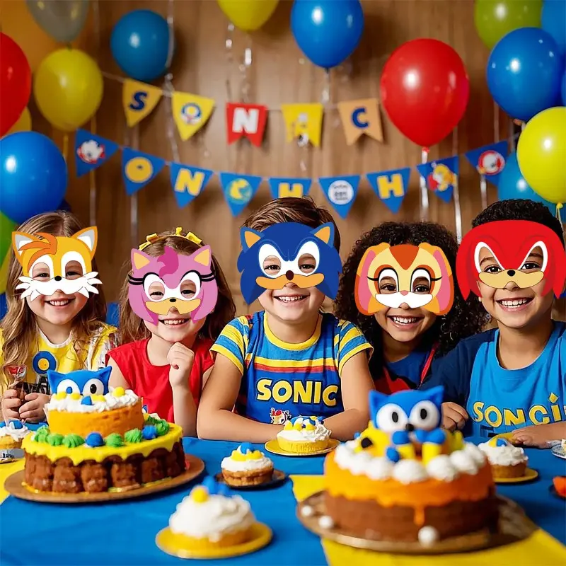 12PCS Sonic The Hedgehog Mask Party Decoration Paper Glasses Masks Photo Cosplay Props Children's Happy Birthday Party Supplies