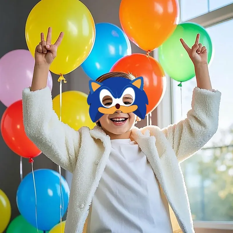 12PCS Sonic The Hedgehog Mask Party Decoration Paper Glasses Masks Photo Cosplay Props Children's Happy Birthday Party Supplies