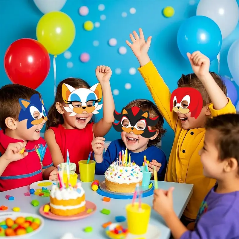 12PCS Sonic The Hedgehog Mask Party Decoration Paper Glasses Masks Photo Cosplay Props Children's Happy Birthday Party Supplies
