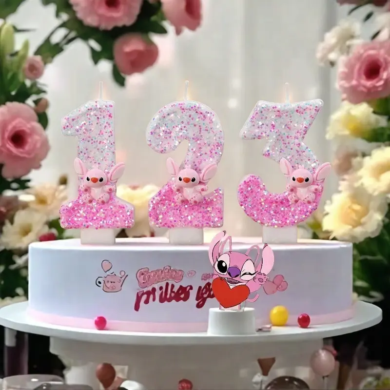 Disney Anime 0-9 Number Candle Cute Lilo & Stitch  Cartoon Character Children Party Cake Plug-in Birthday Cake Decoration Gift